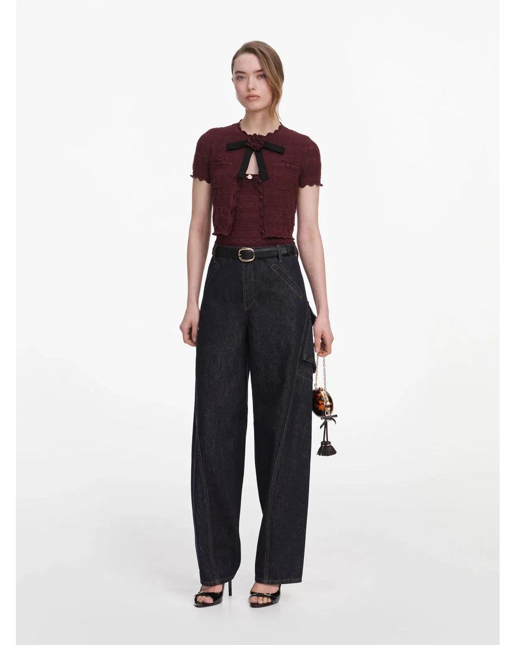 Self-Portrait Brown Pointelle Knit Top