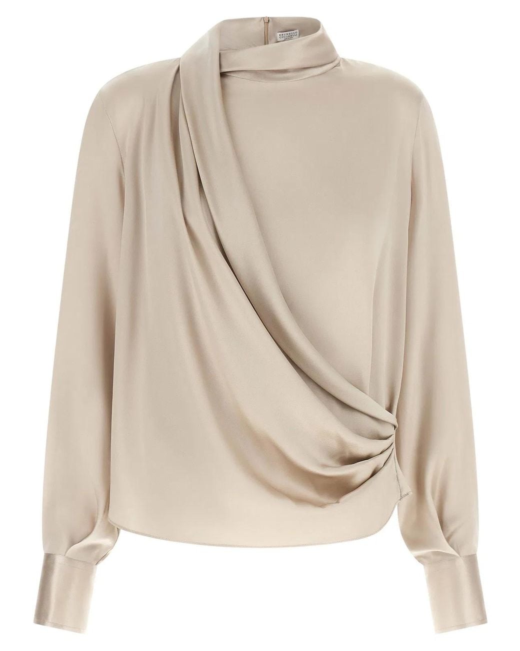 Brunello Cucinelli Natural Asymmetric Draped Blouse