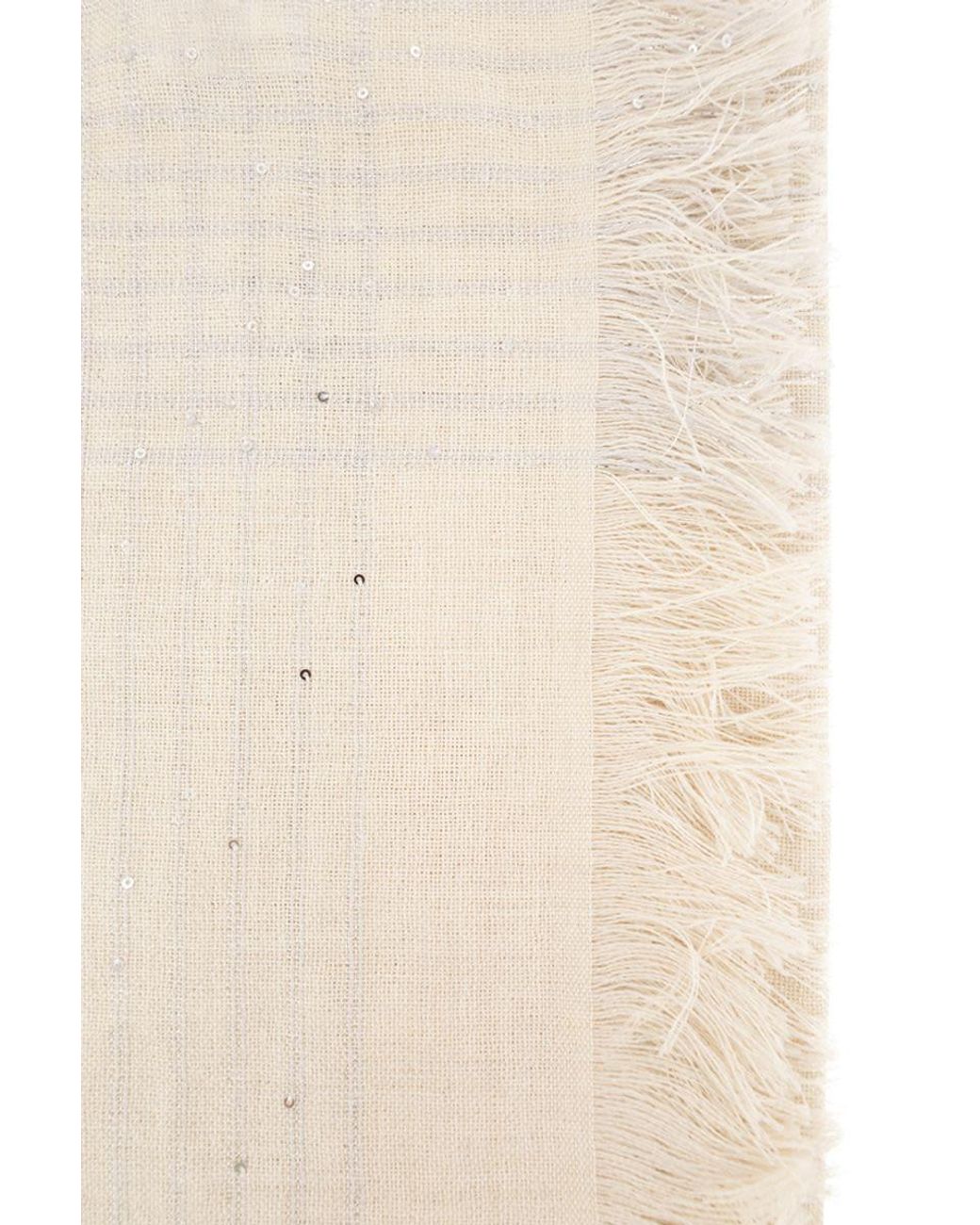 Peserico Natural Virgin Wool Scarf With Check Pattern, Sequins And Lurex Details