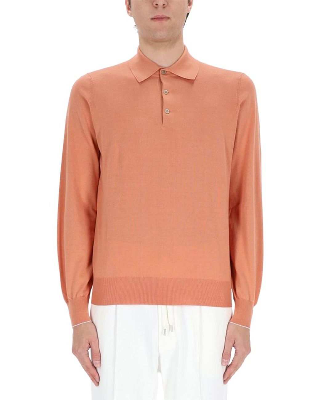 Brunello Cucinelli Orange Cotton Knit Polo Shirt for men