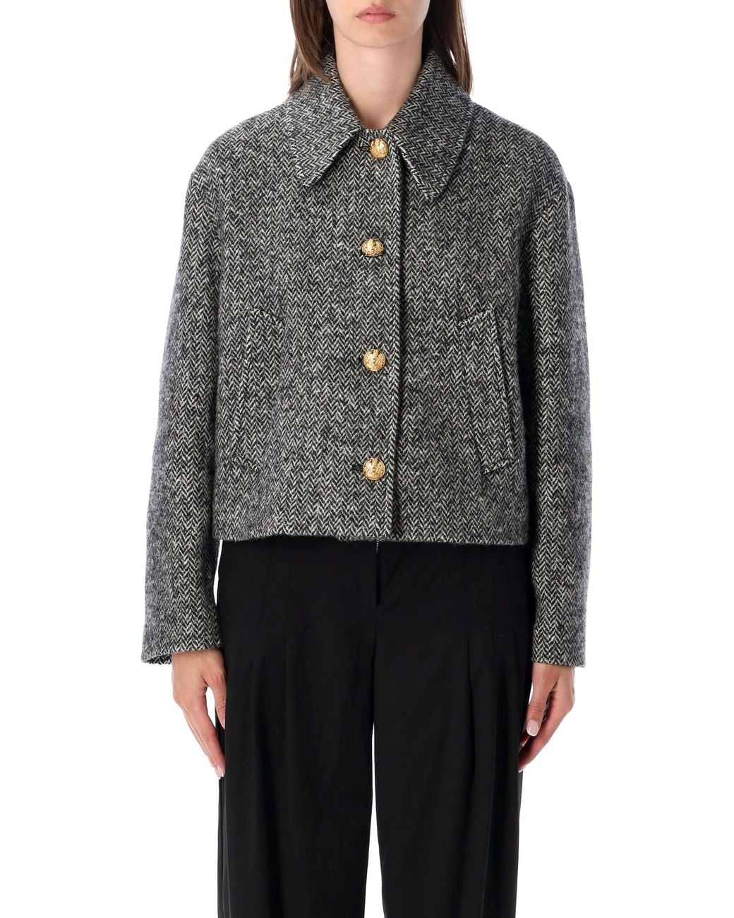Valentino Gray Urban Wool Chevron Peacoat