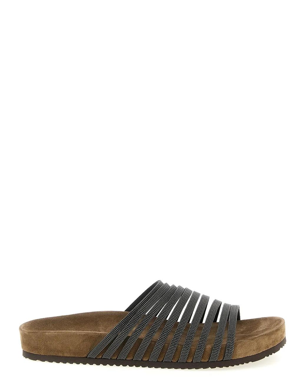 Brunello Cucinelli Black Lamb Leather Slides Shoe