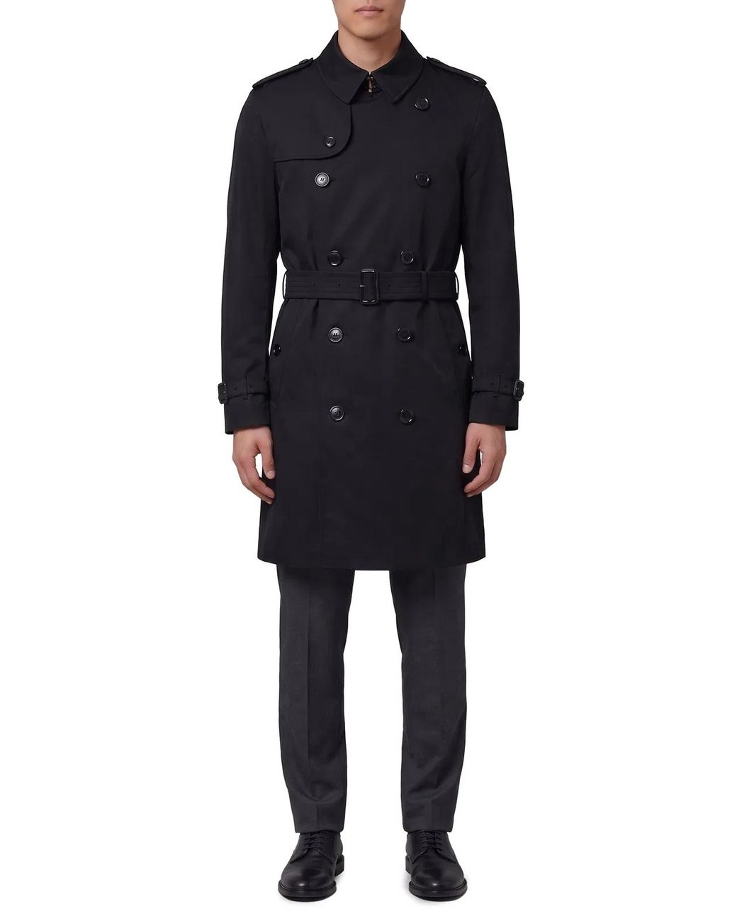 Burberry Black Mid-Length Heritage Kensington Trench Coat for men