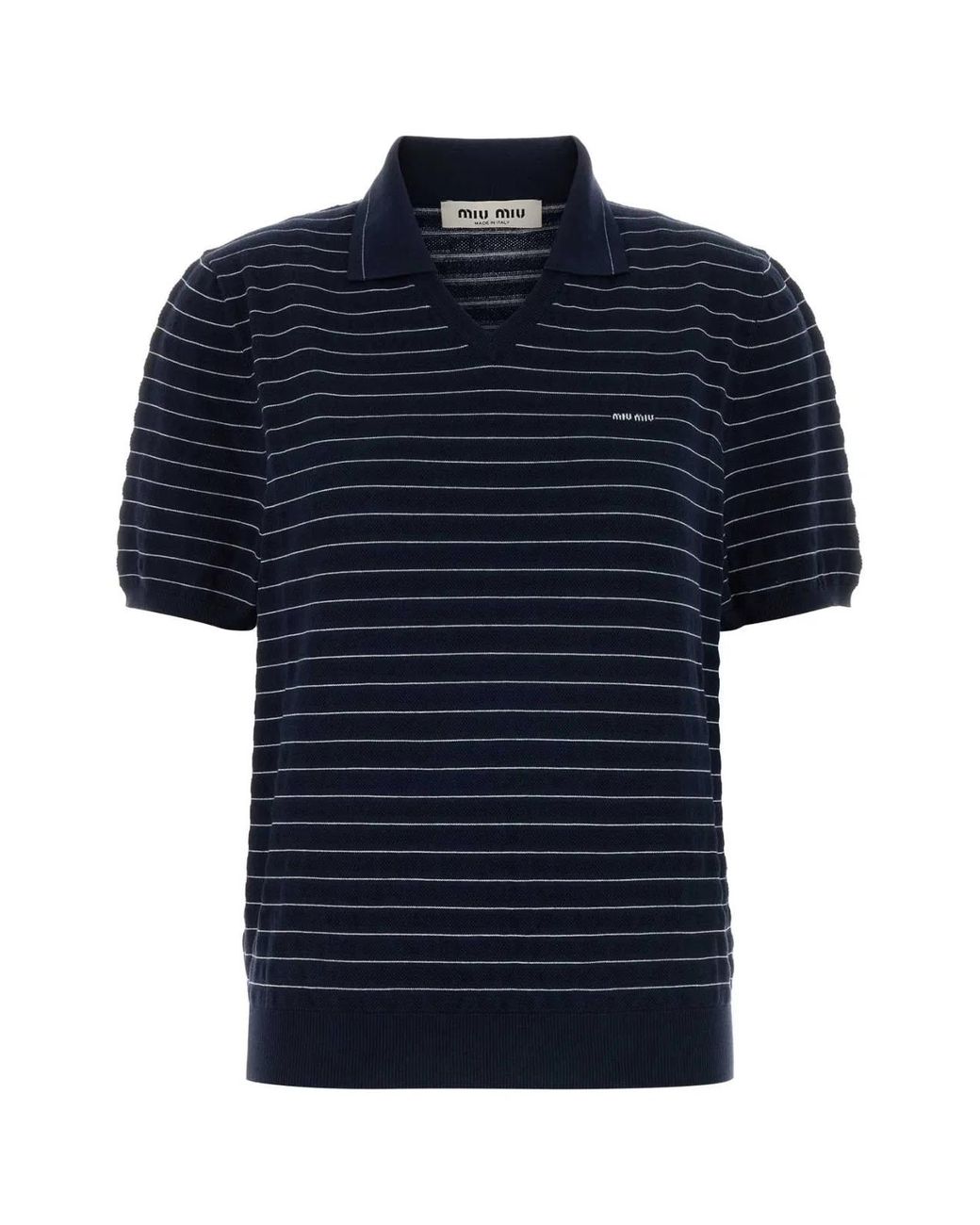 Miu Miu Blue Embroidered Cotton Polo Shirt