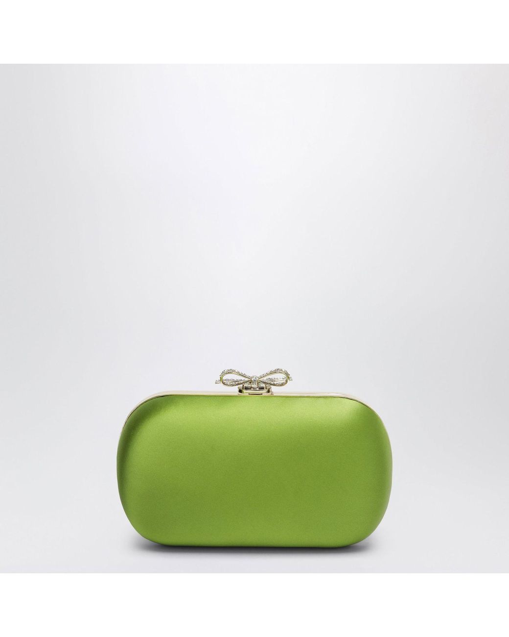 Self-Portrait Green Satin Clutch Bag