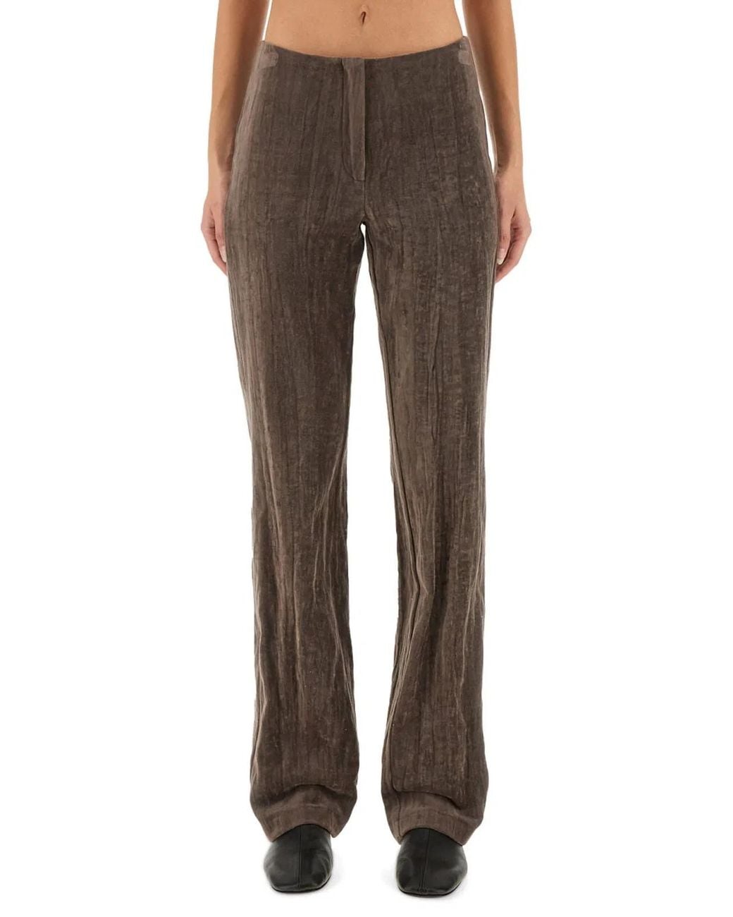 Alysi Brown Velvet "Crinkle" Slim Pants