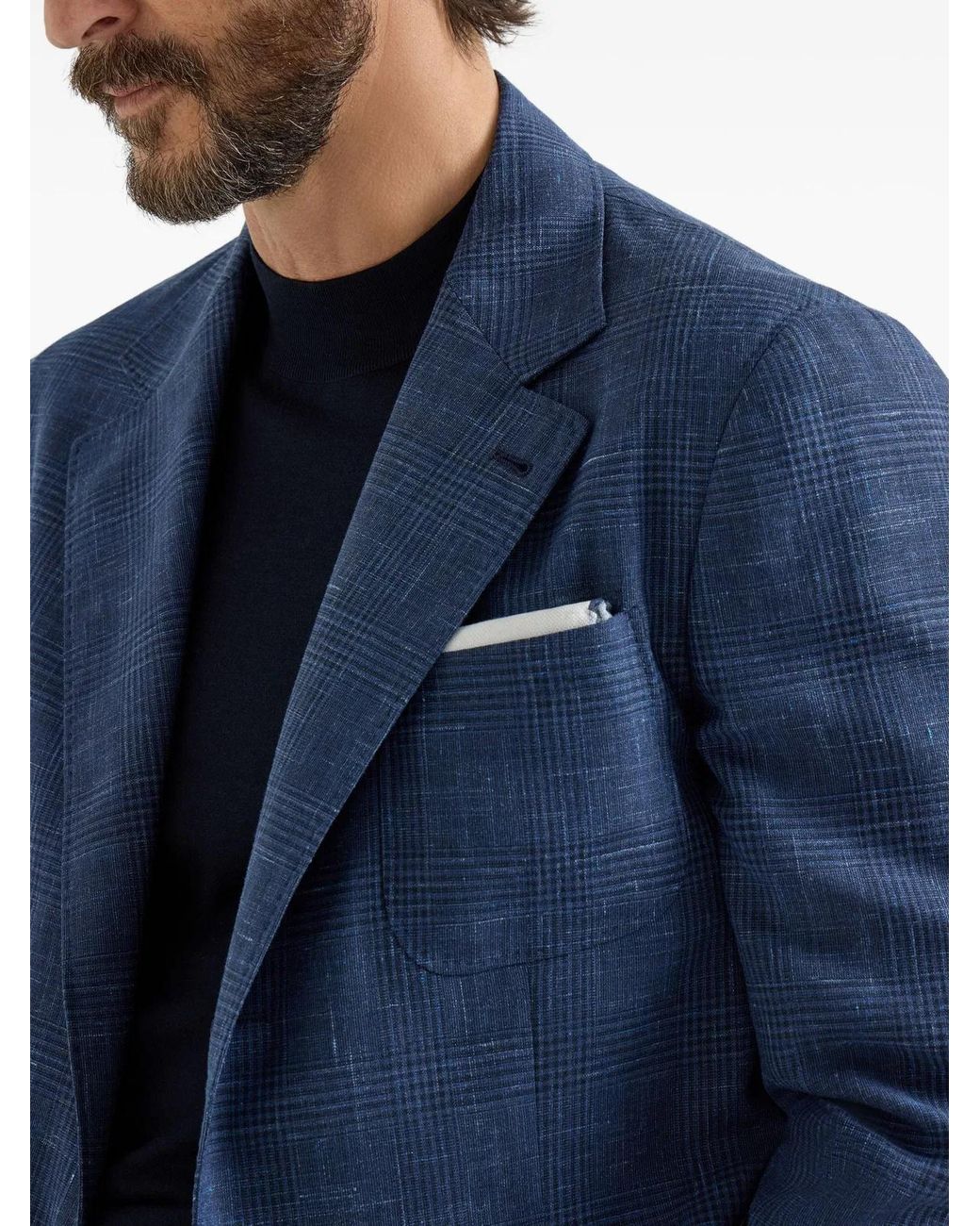 Brunello Cucinelli Blue Prince Of Wales Deconstructed Blazer for men