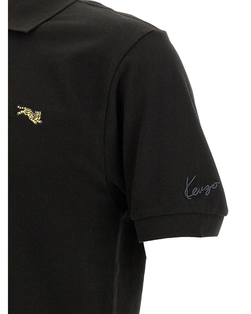 KENZO Black Happy Tiger' Polo Shirt for men