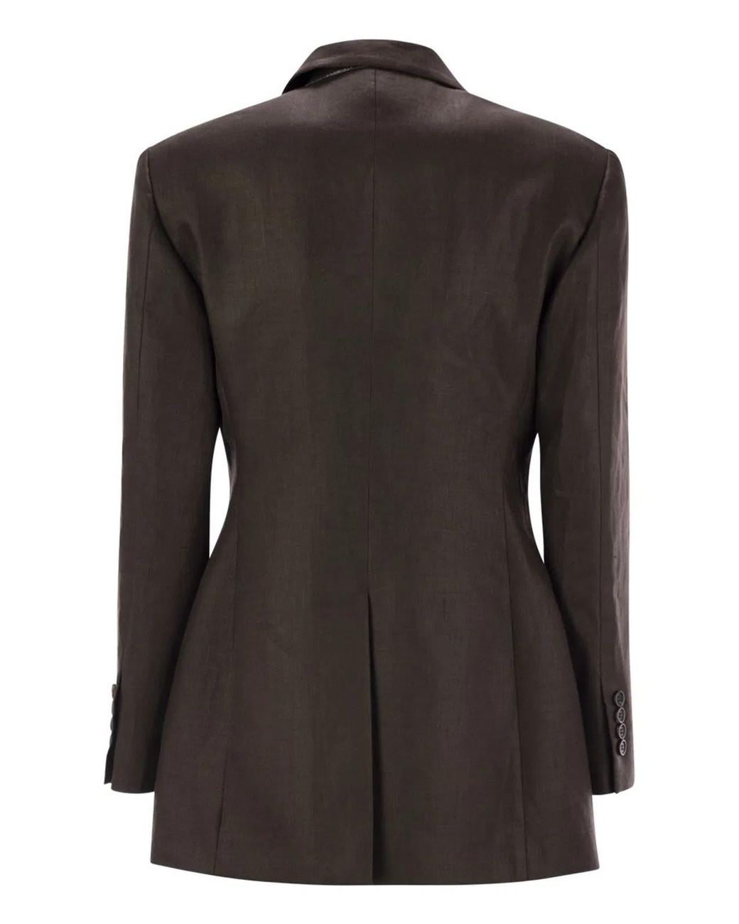 Brunello Cucinelli Black Shiny Linen Twill Jacket With Necklace