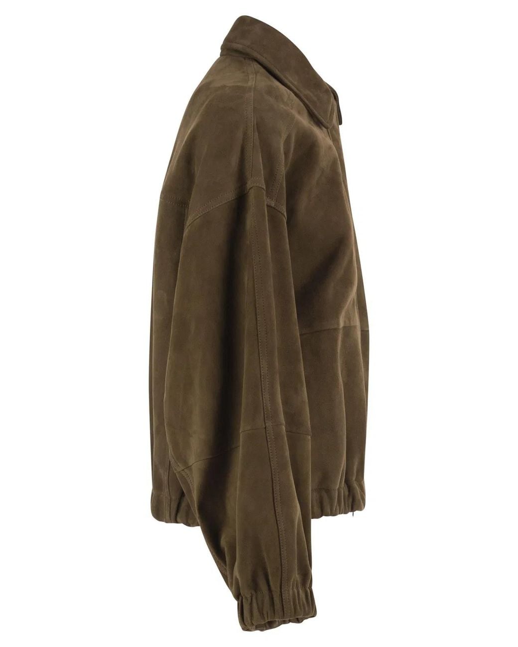 Brunello Cucinelli Green Suede Leather Bomber Jacket