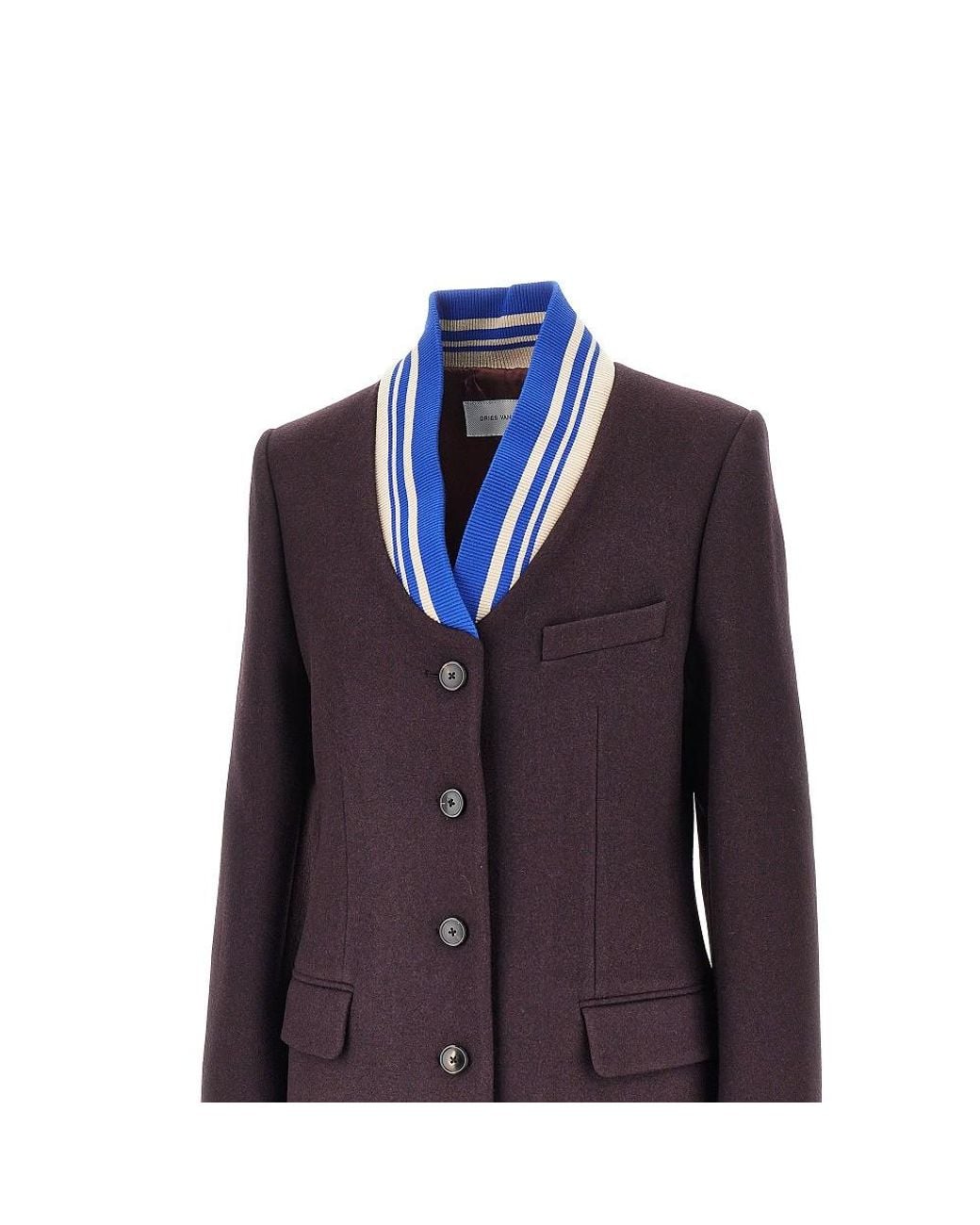 Dries Van Noten Blue Aubergine Jacket With Striped Shawl Collar