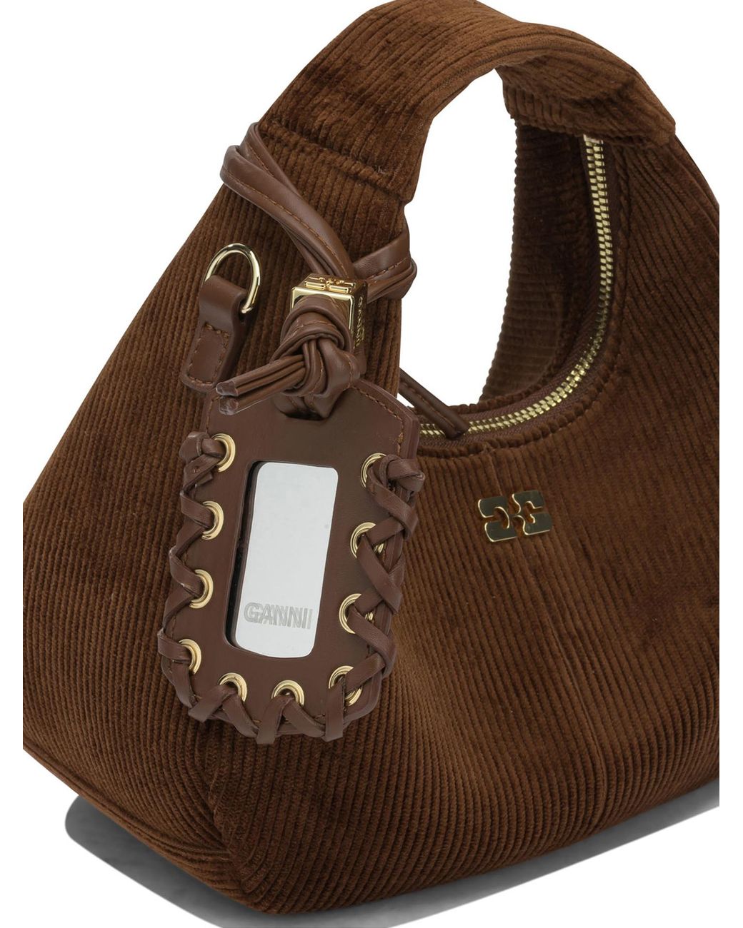 Ganni Brown "Mini Hobo Corduroy" Small Handbag