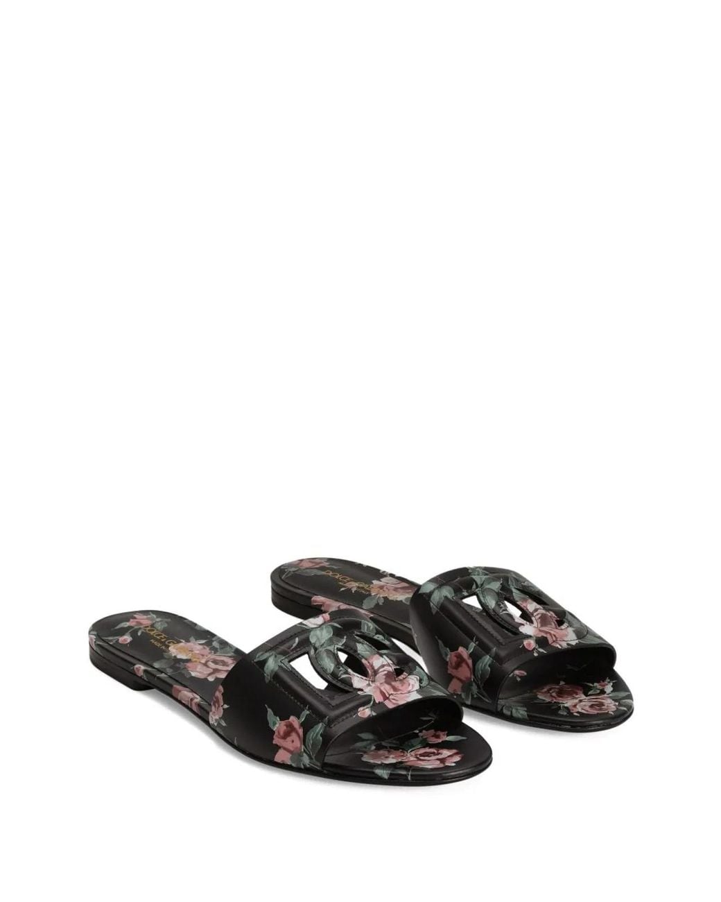 Dolce & Gabbana White Dolce & Gabbana Calfskin Flat Slippers With Rose Print