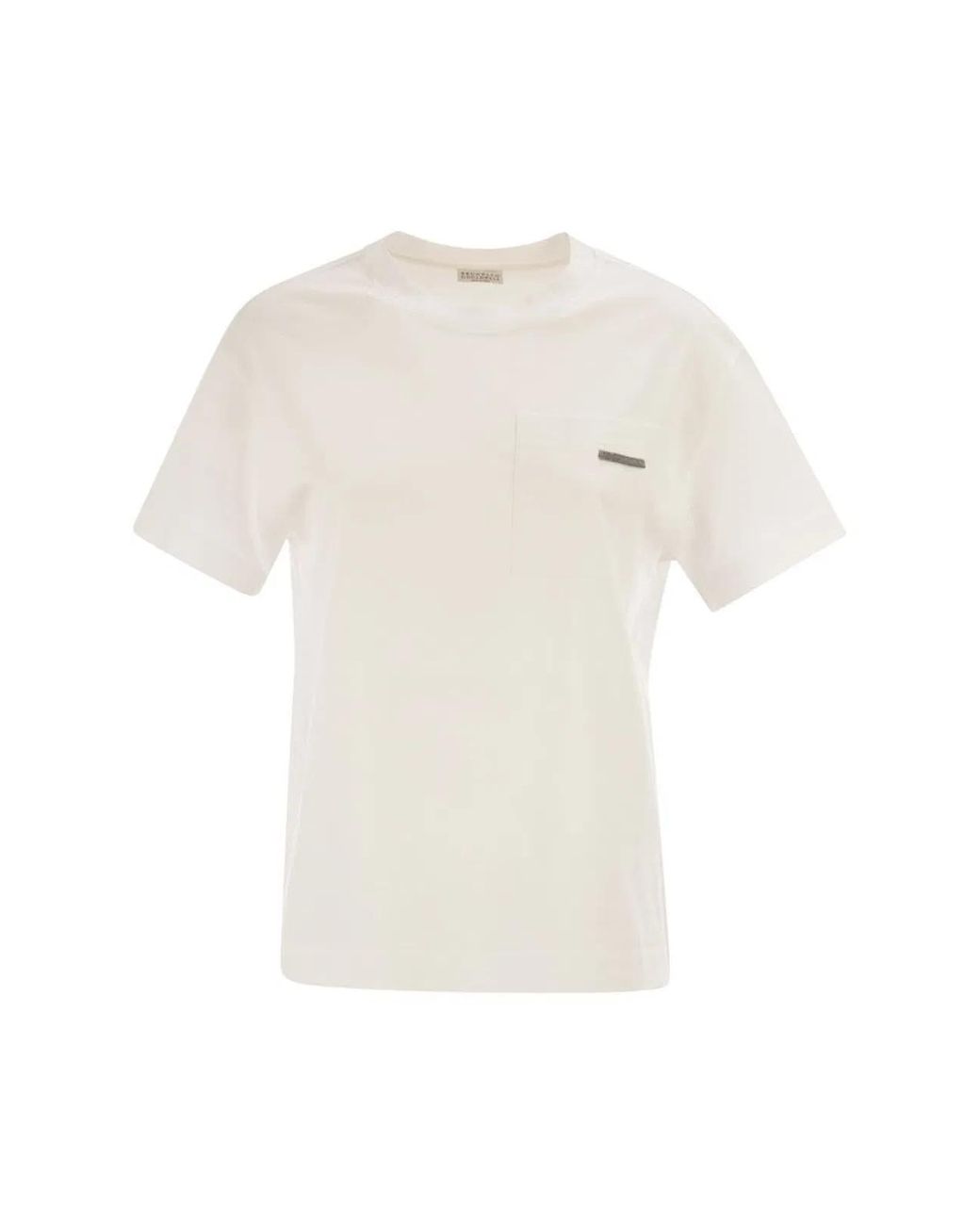 Brunello Cucinelli White Cotton Jersey T-Shirt With Shiny Tab