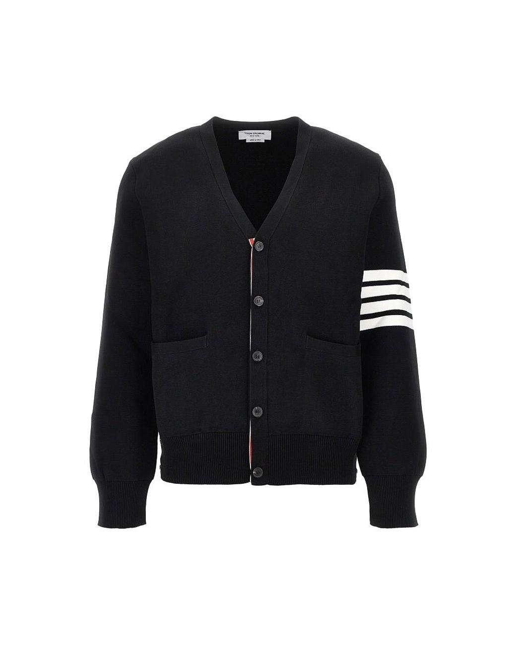 Thom Browne Black Cotton Cardigan With 4 Bar Detail for men