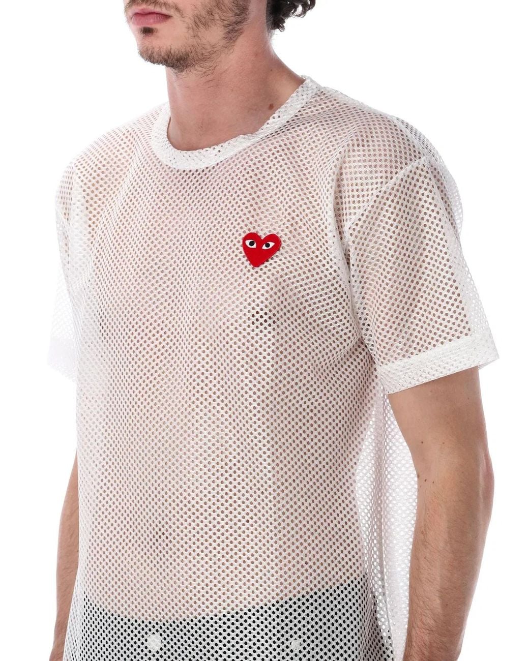 COMME DES GARÇONS PLAY White Mesh T-Shirt With Heart for men