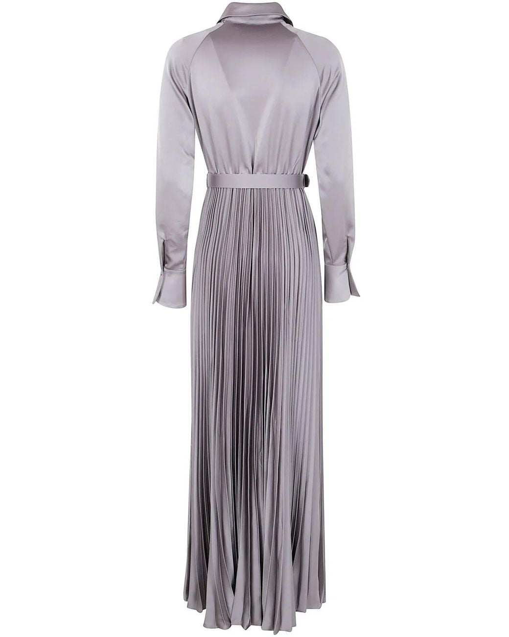 Self-Portrait Gray Satin Pleated Maxi Dress