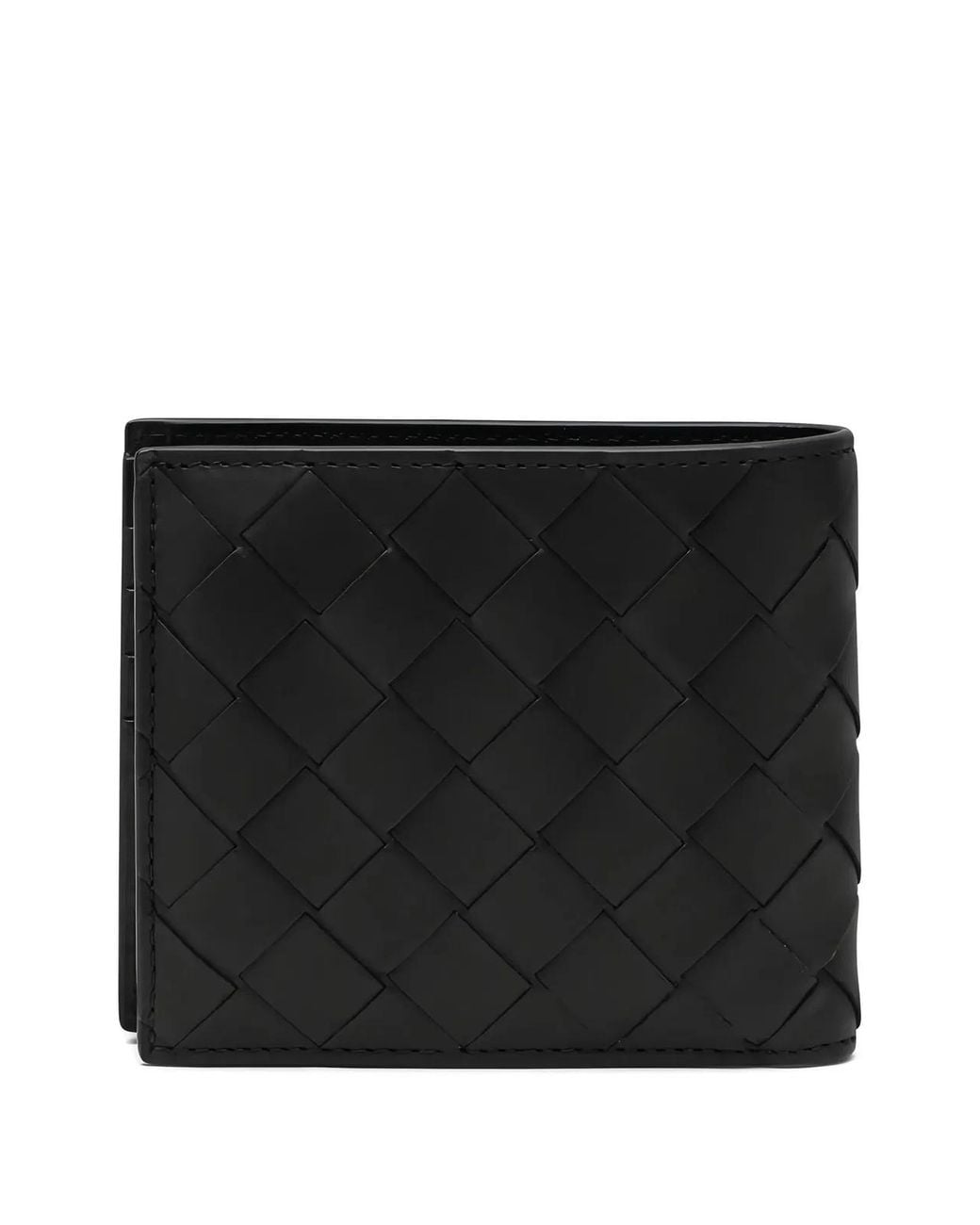 Bottega Veneta Black Woven Leather Bi-Fold Wallet for men