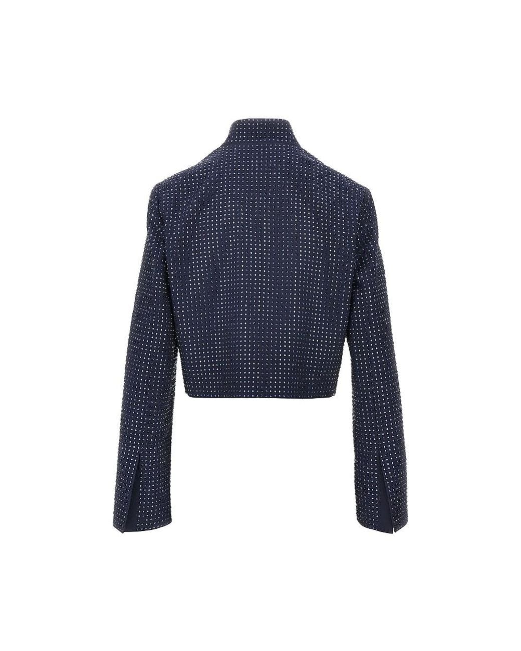 Pinko Blue Strass-Embellished Cropped Jacket
