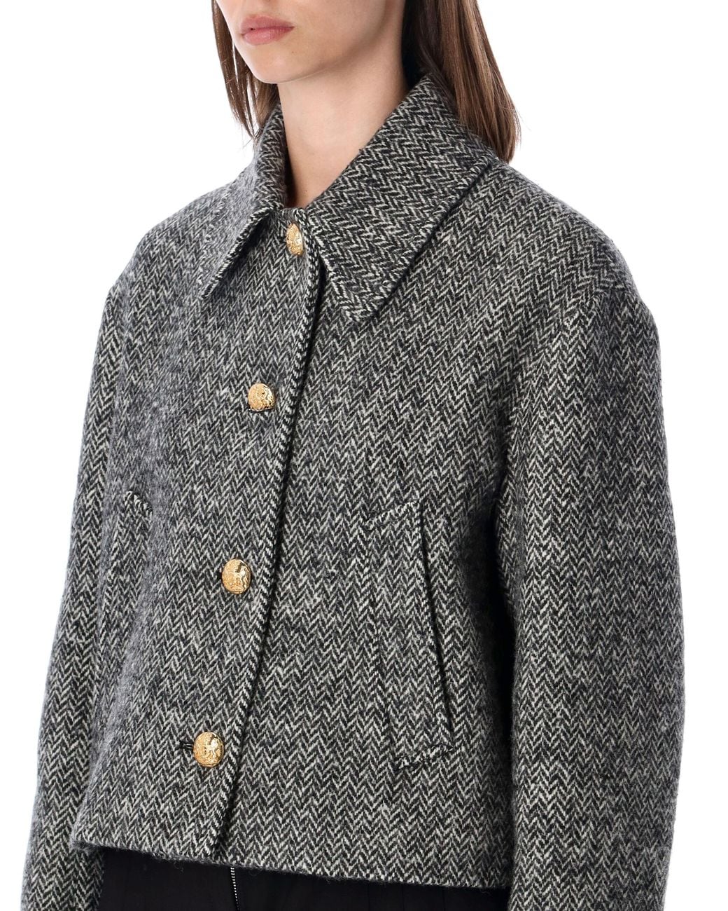 Valentino Gray Urban Wool Chevron Peacoat