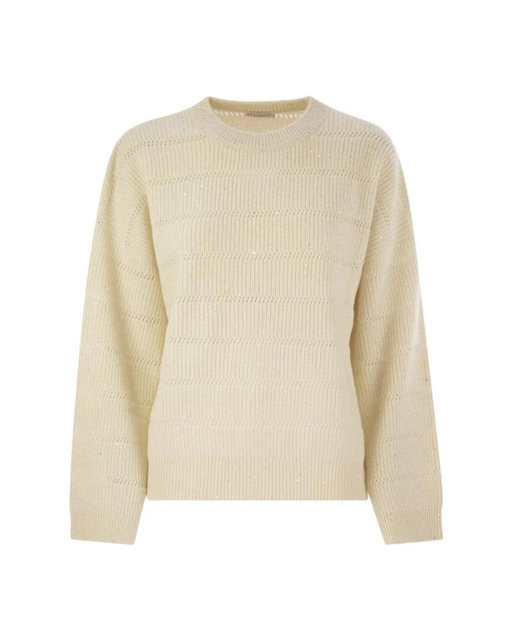 Brunello Cucinelli Natural Cashmere And Wool Crew-Neck Sweater