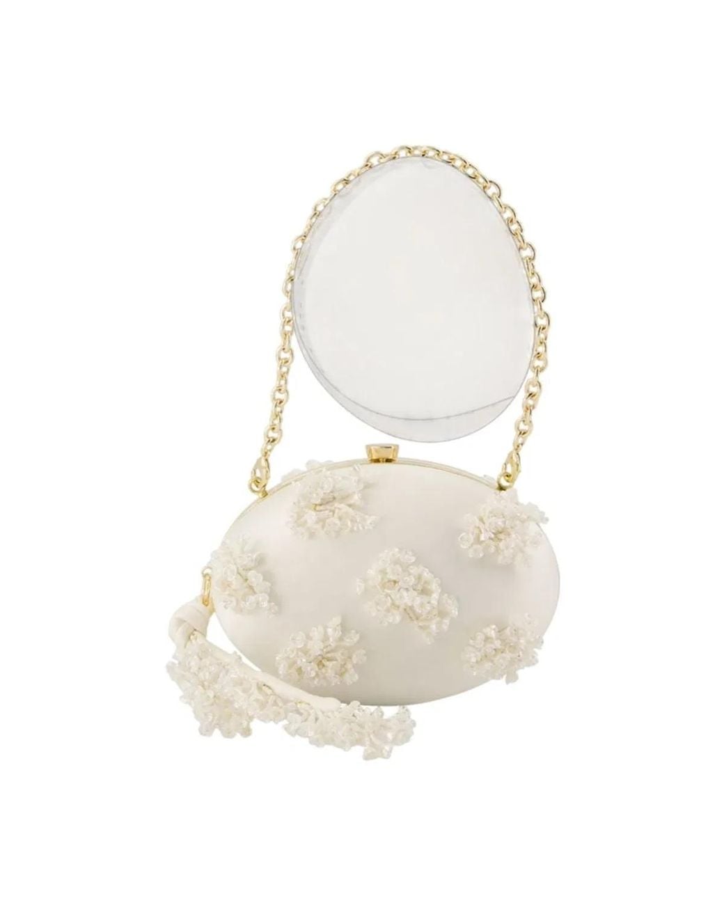 Self-Portrait White Self-Portrait Floral Beaded Oval Clutch