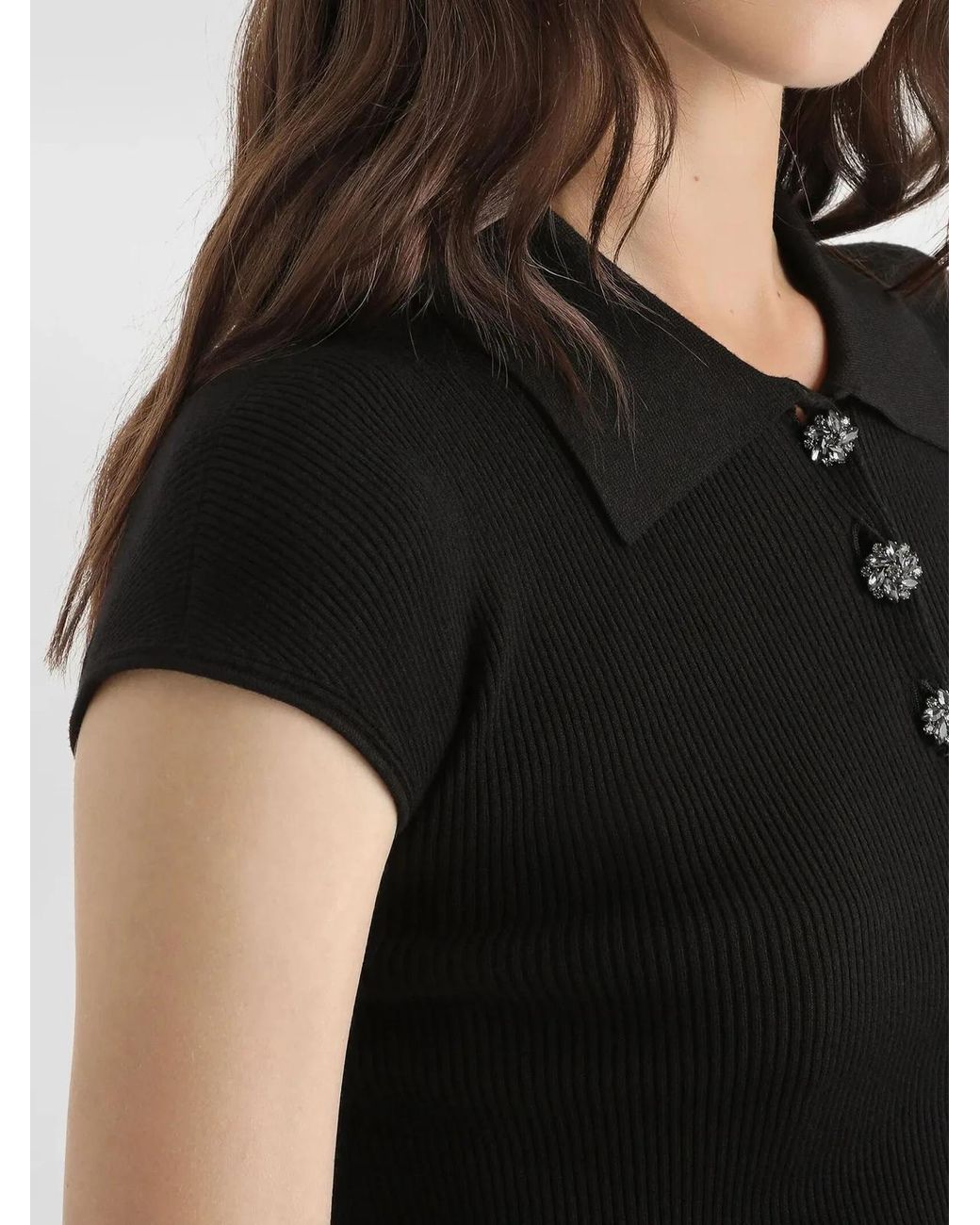 Dolce & Gabbana Black Dolce&Gabbana Ribbed Polo-Style Top