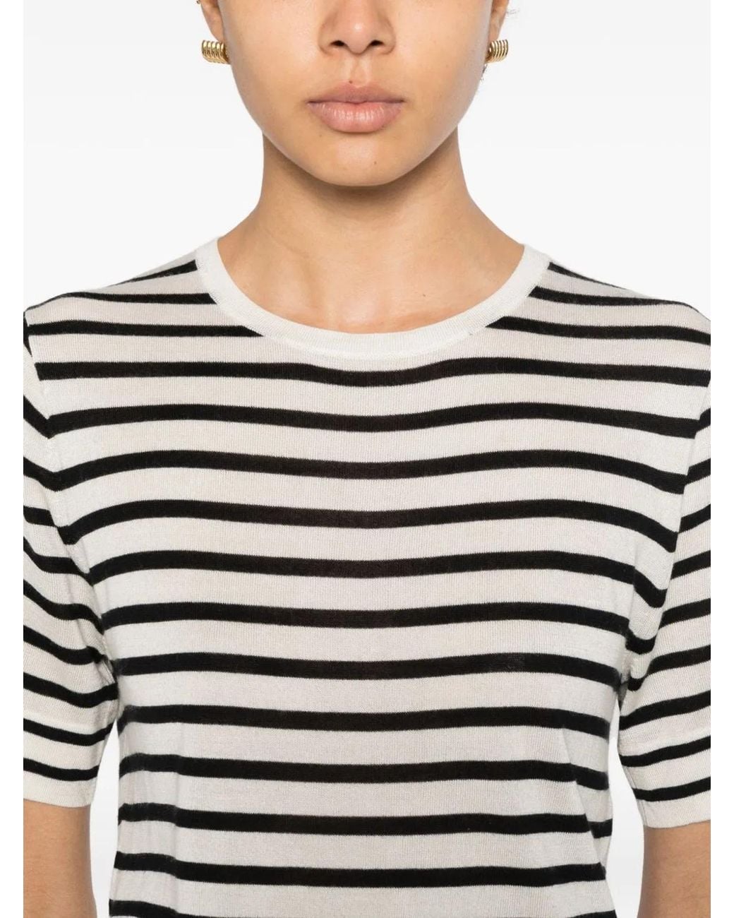 Soft Goat White Striped Short Sleeves