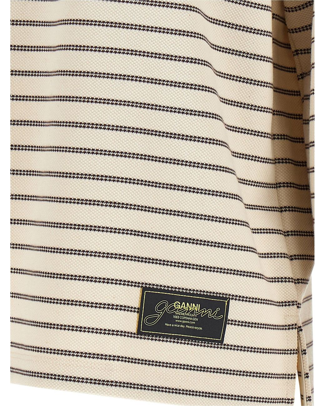Ganni Brown Striped Cotton Polo Shirt