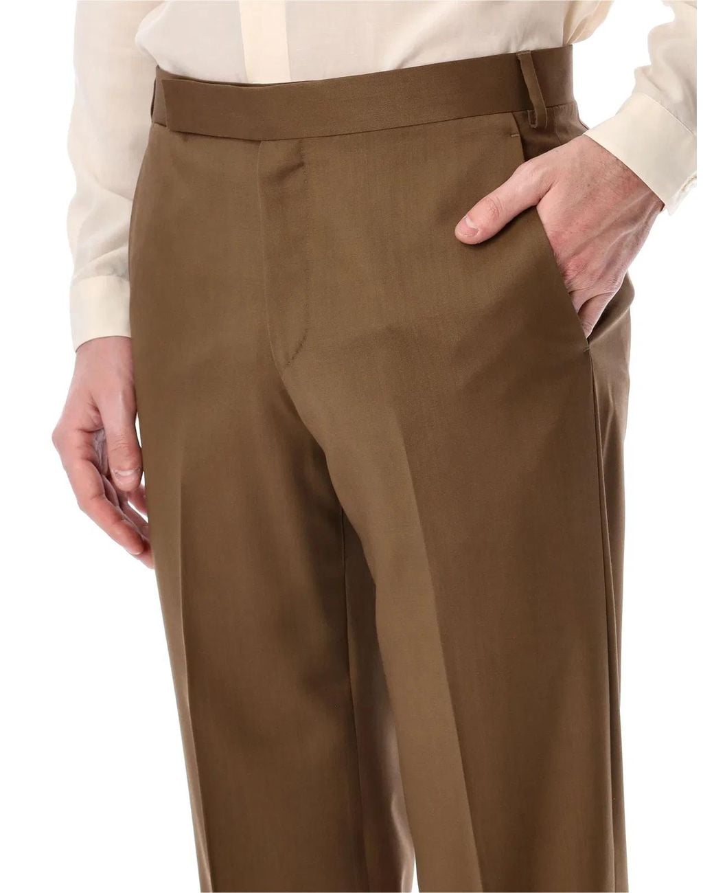Lardini Brown Stretch Crepe Formal Trousers for men