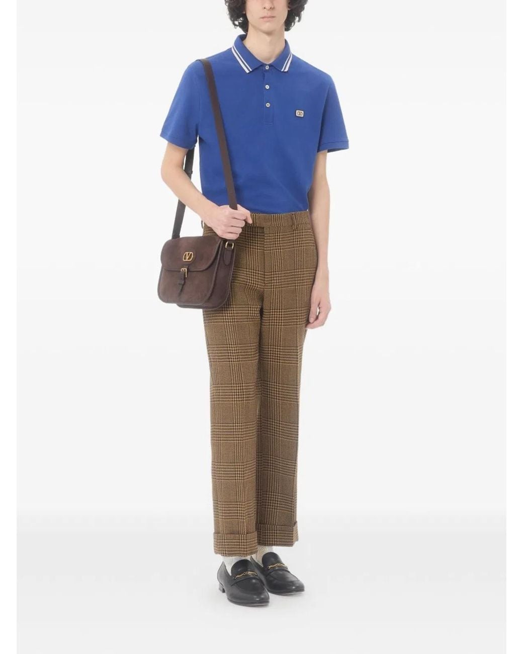 Valentino Garavani Blue Cotton Piqué Polo Shirt With Vlogo Patch for men