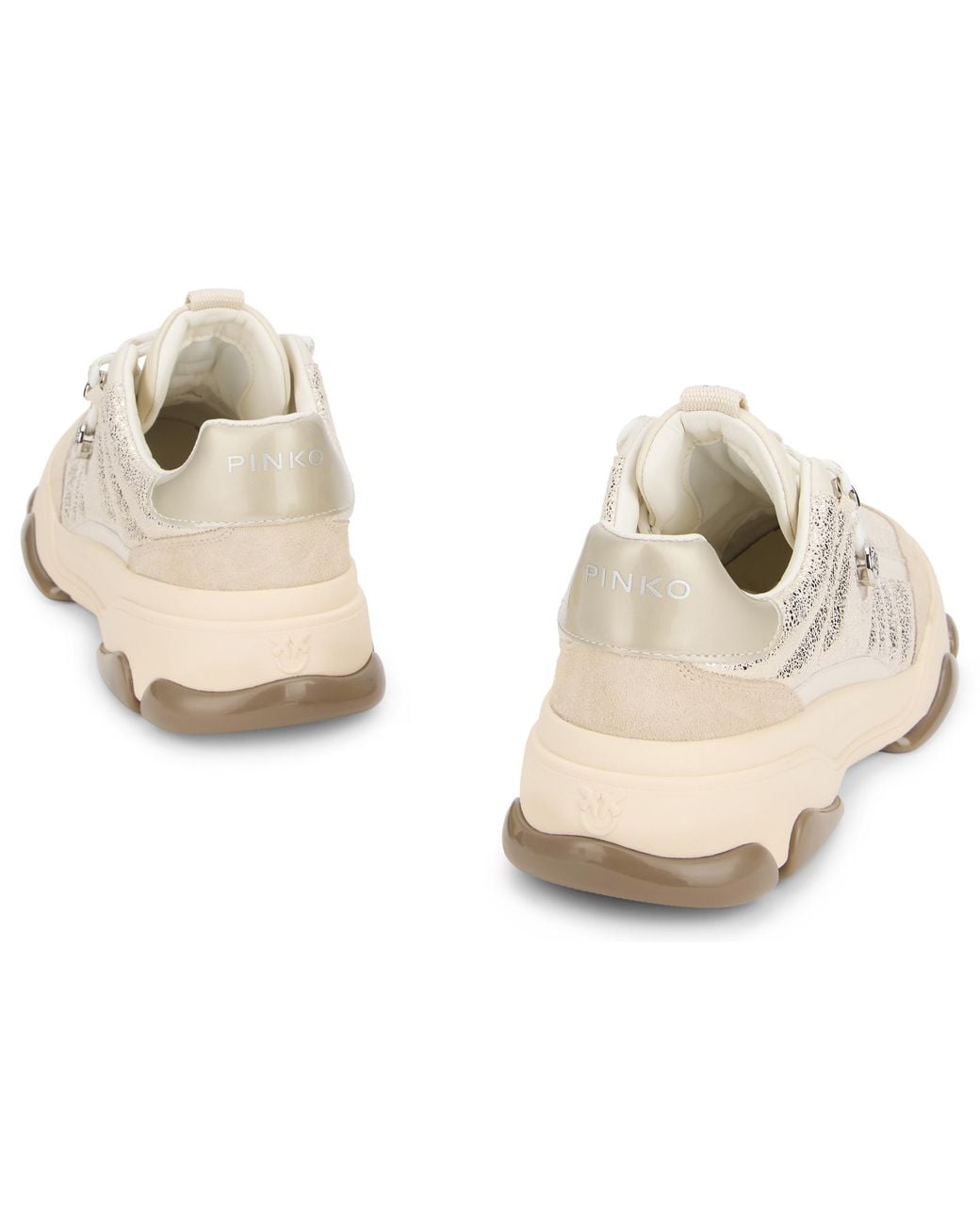 Pinko Metallic Athena Leather Sneakers With Sequin Details
