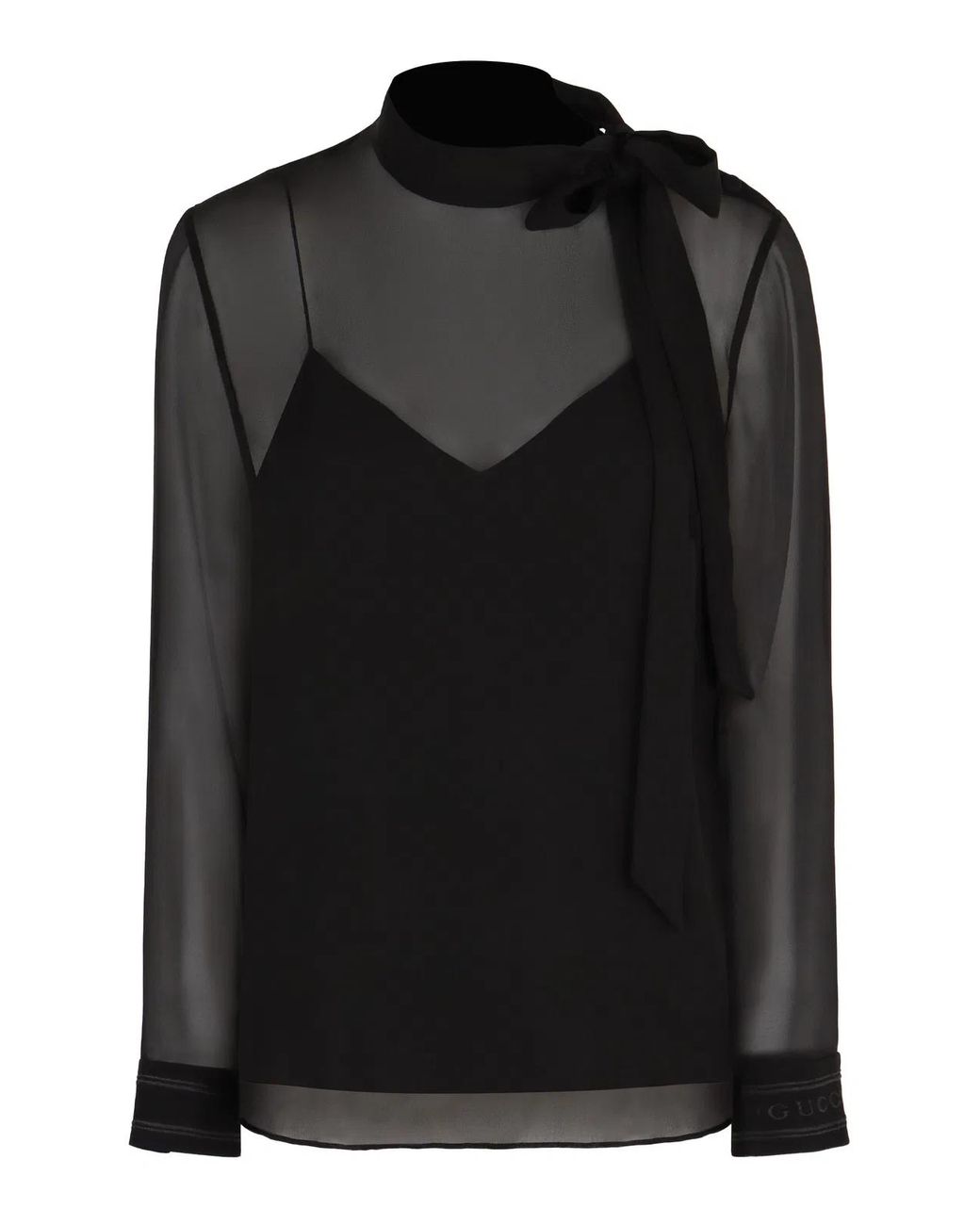 Gucci Black Silk Georgette Bow Blouse