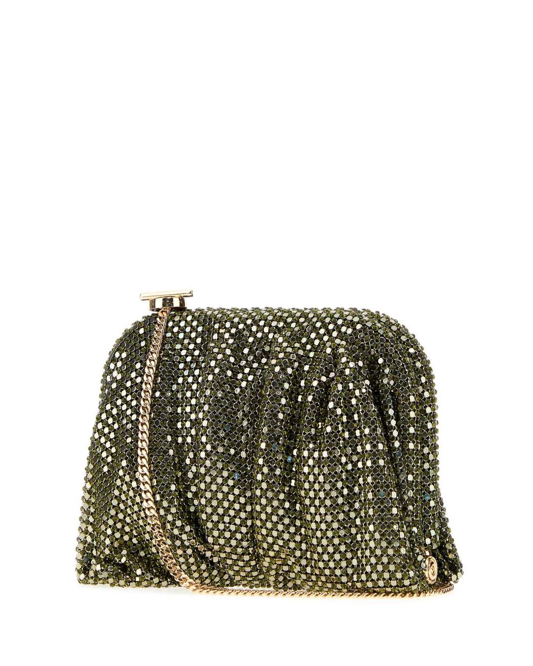 Benedetta Bruzziches Green Petite Venus Rhinestone Knit Clutch Bag With Shoulder Strap