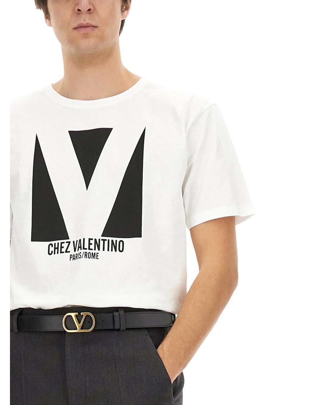 Valentino White Cotton Tshirt With Chez Print for men