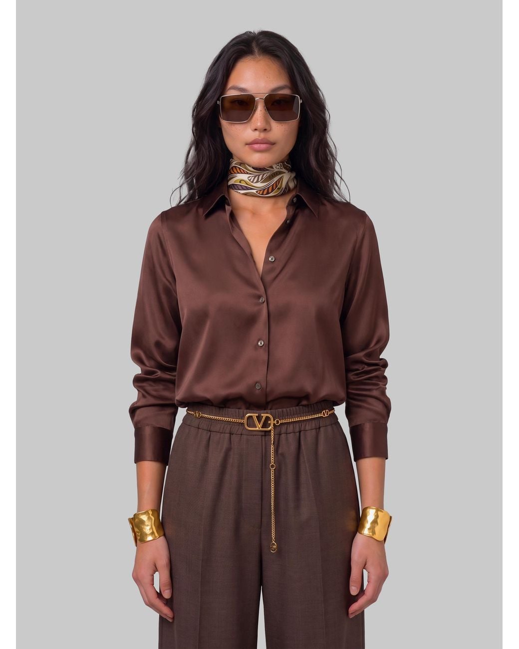 SUTTON NEW YORK Brown Stretch Silk Shirt