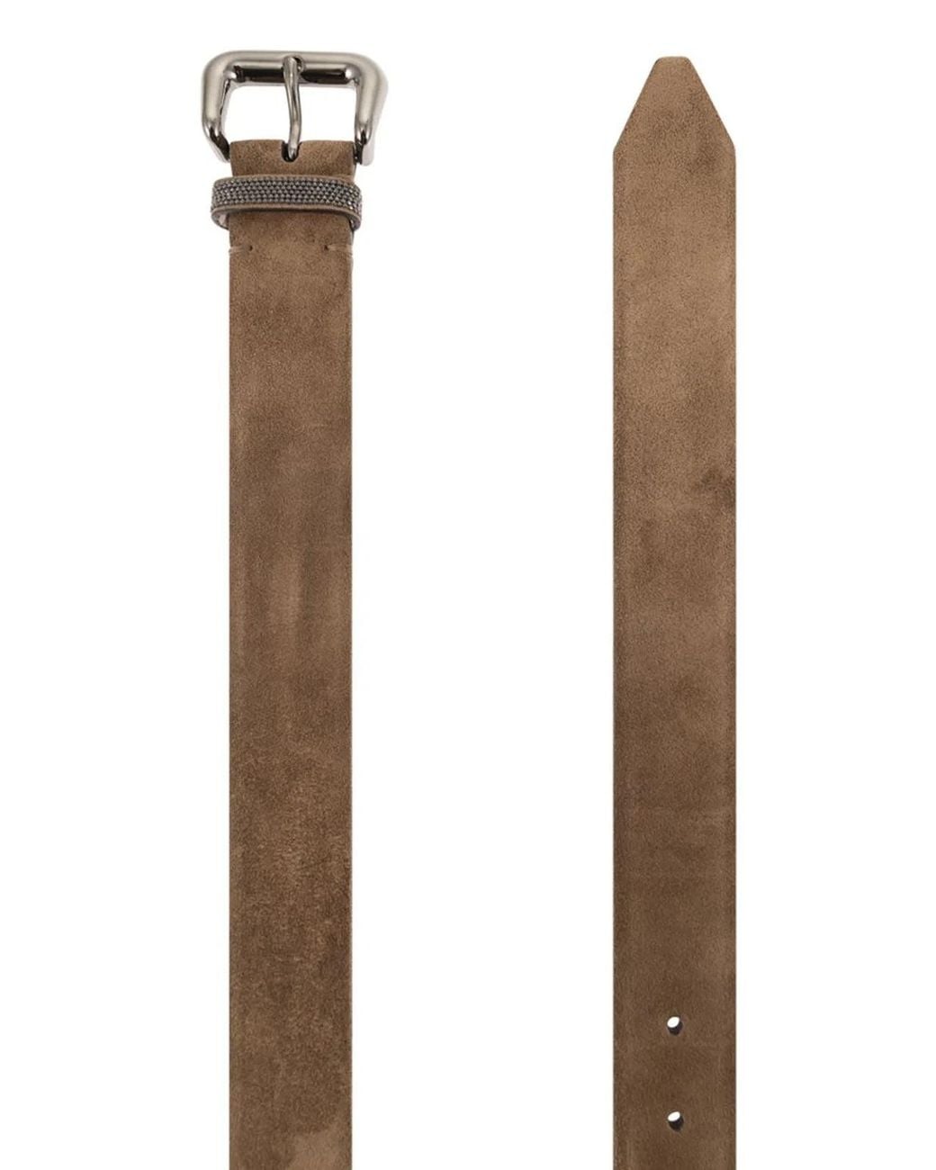 Brunello Cucinelli Blue Suede Leather Belt With Jewelled Keeper