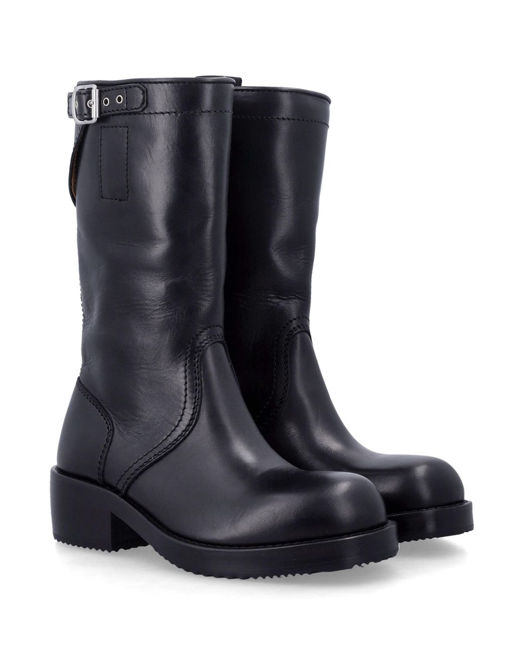 Dries Van Noten Blue Leather Buckle Ankle Boots for men