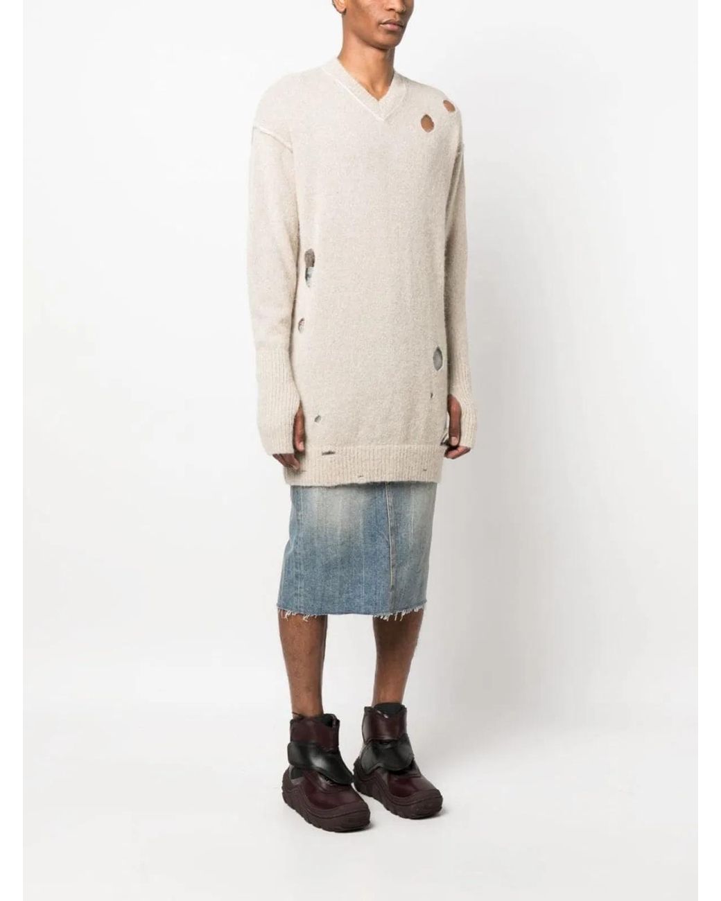 MM6 by Maison Margiela White V Neck Mini Dress