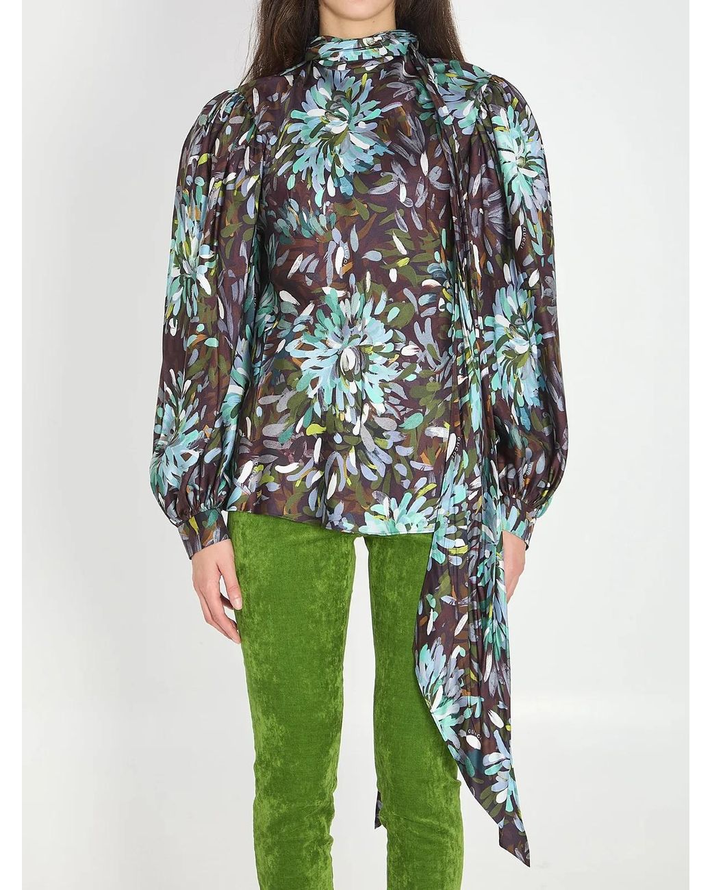 Gucci Green Printed Silk Twill Shirt