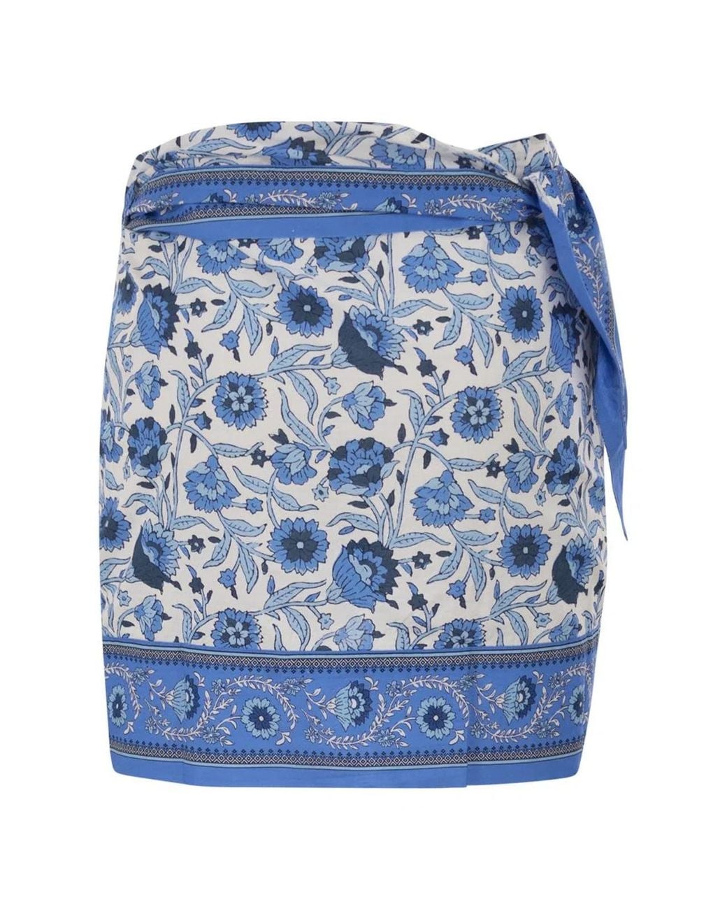 Mc2 Saint Barth Blue Floral Print Cotton Wrap Mini Skirt