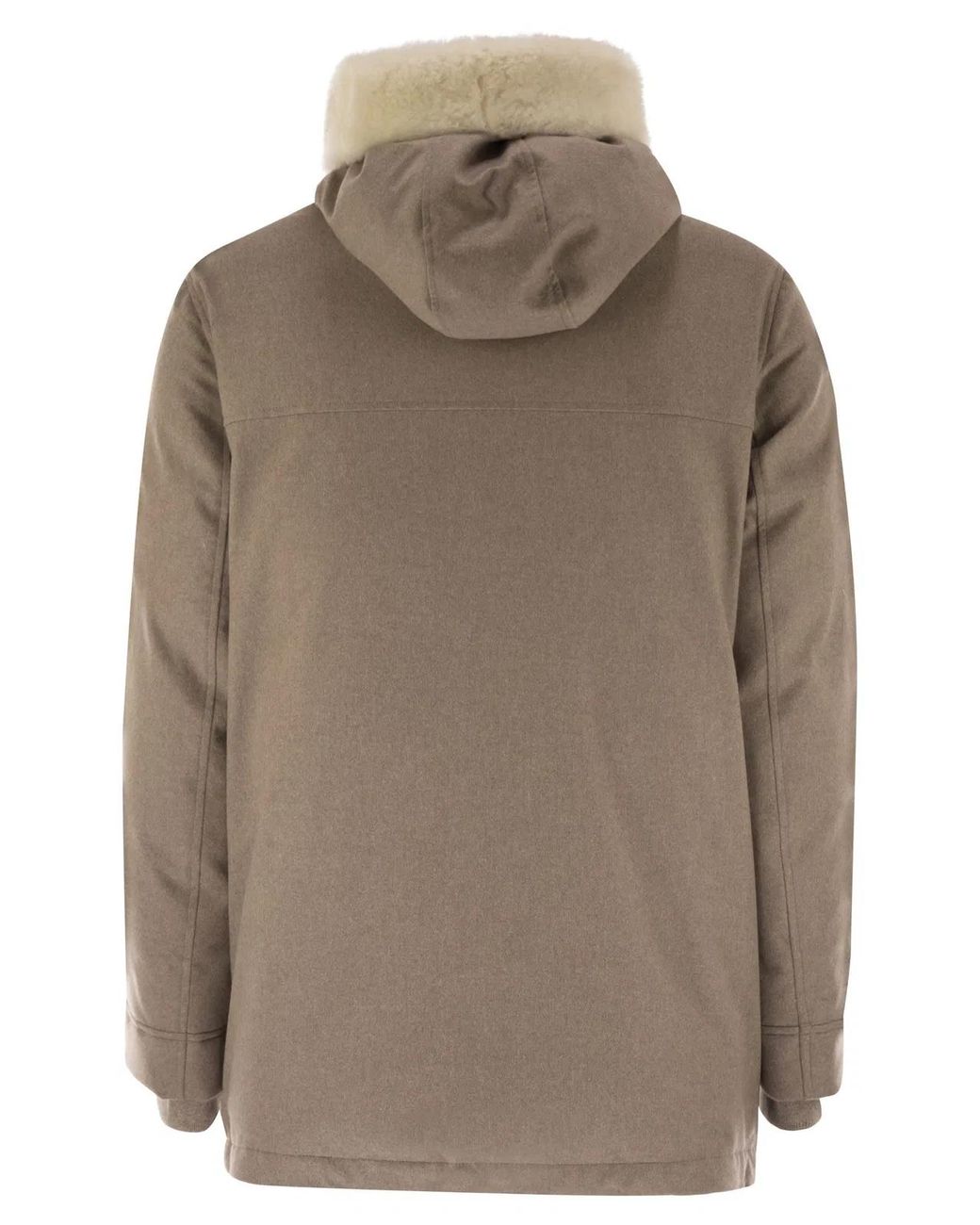 Brunello Cucinelli Brown Wool Coat With Fur Collar for men