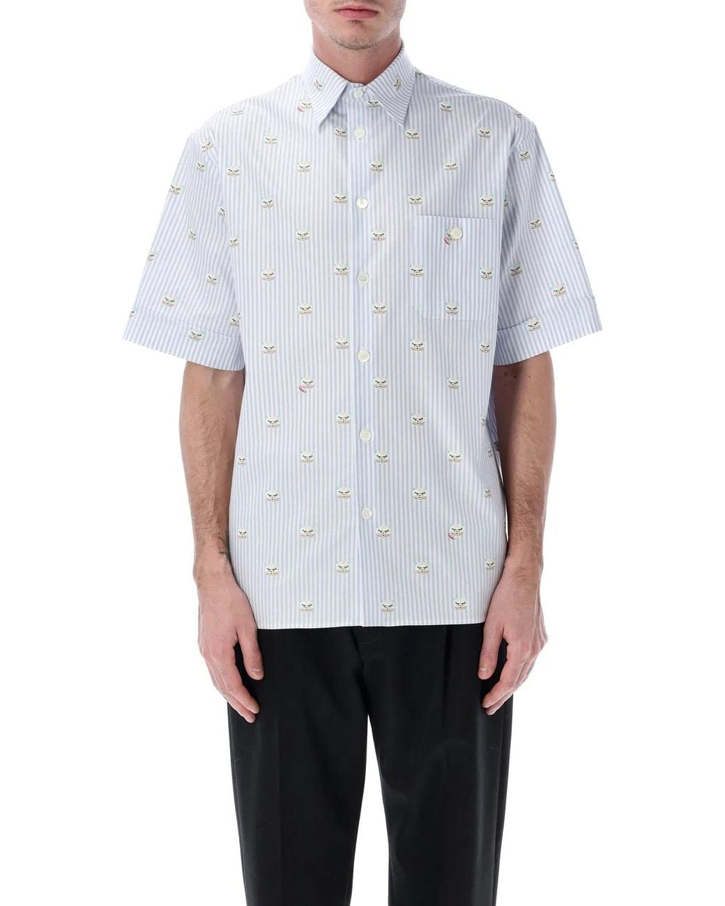 Valentino Garavani White Oxford Shirt With Le Chat De La Maison Print for men