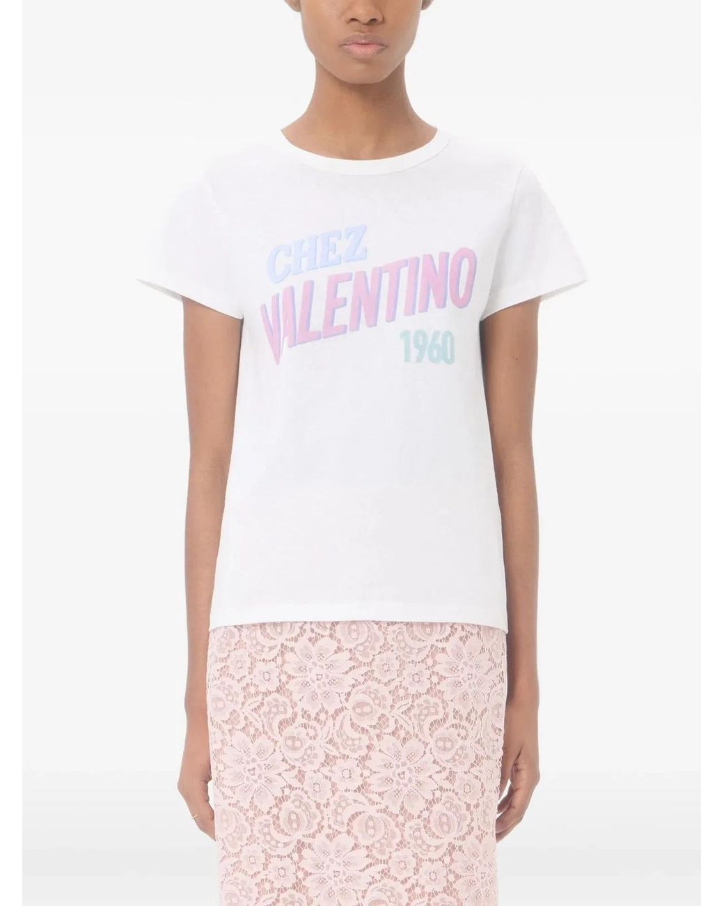Valentino Garavani White Chez 1960 Print Cotton Jersey T-Shirt