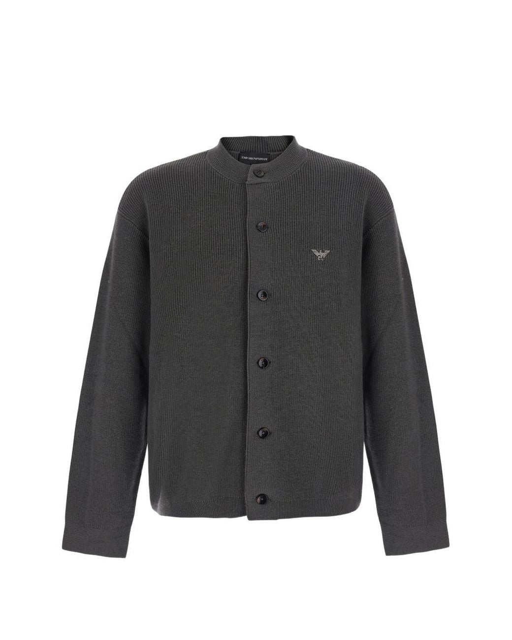 Emporio Armani Gray Wool Zipped Cardigan for men