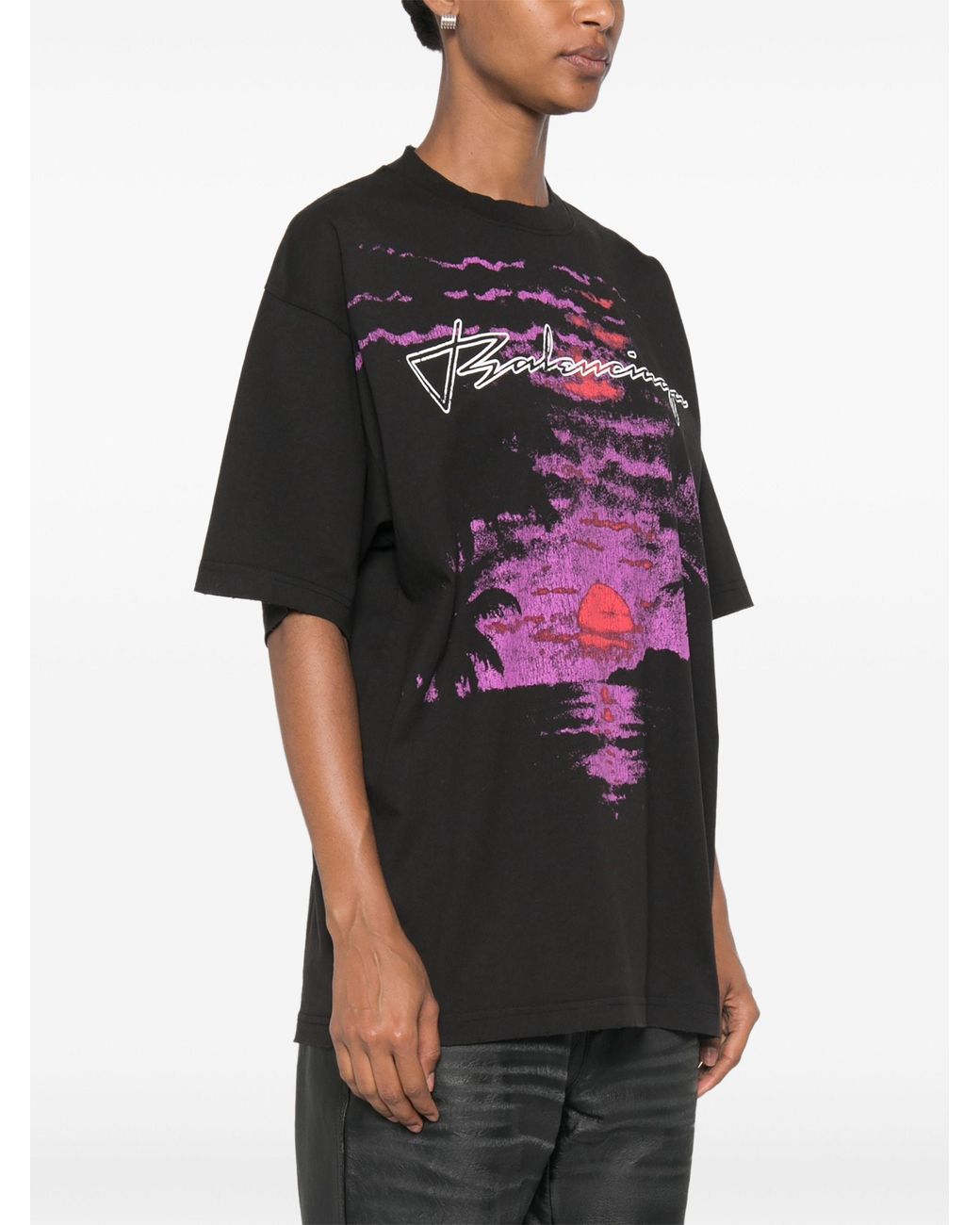 Balenciaga Black Printed Cotton T-Shirt