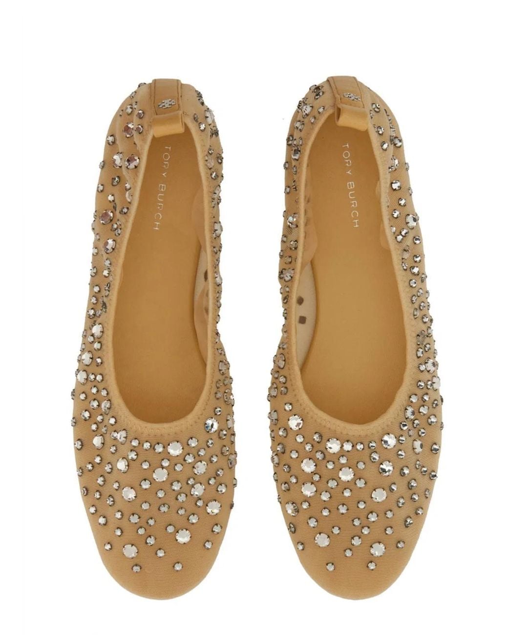 Tory Burch Natural Ballet Flats With Crystal Detail