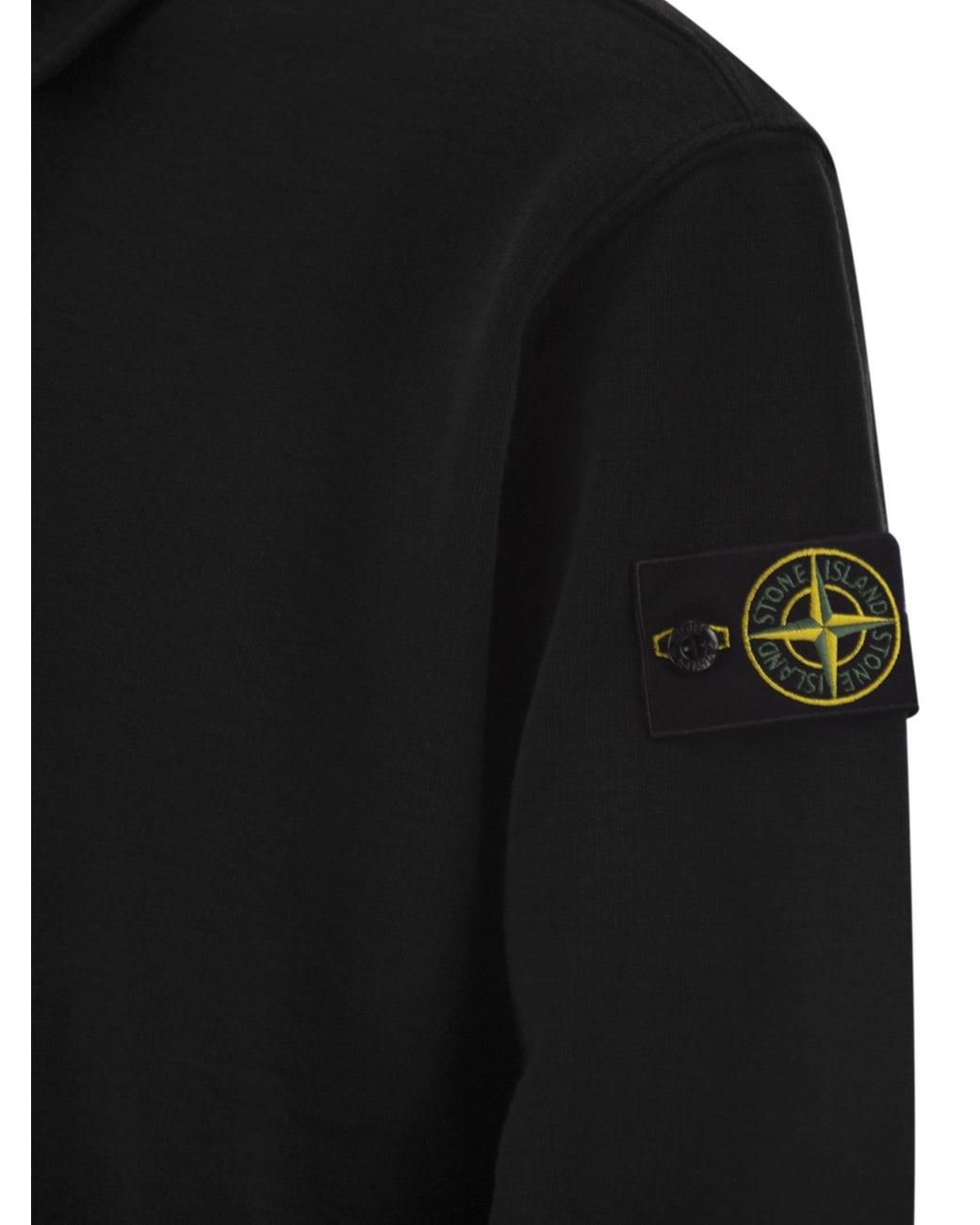 Stone Island Black Cotton Sweatshirt With Polo Collar for men