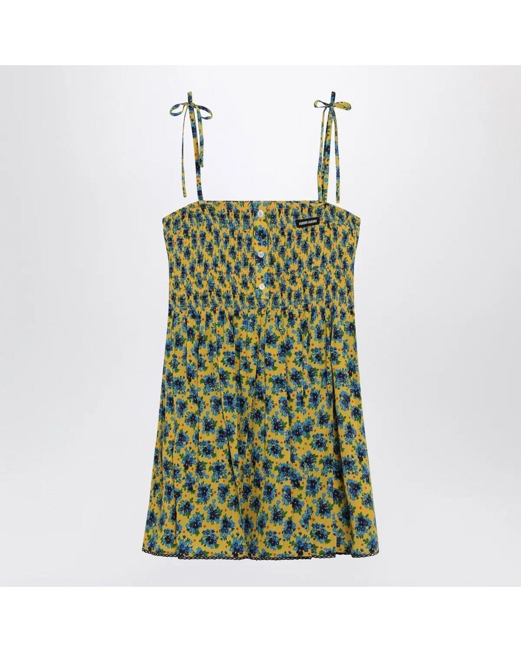 Miu Miu Green And Floral Silk Mini Dress