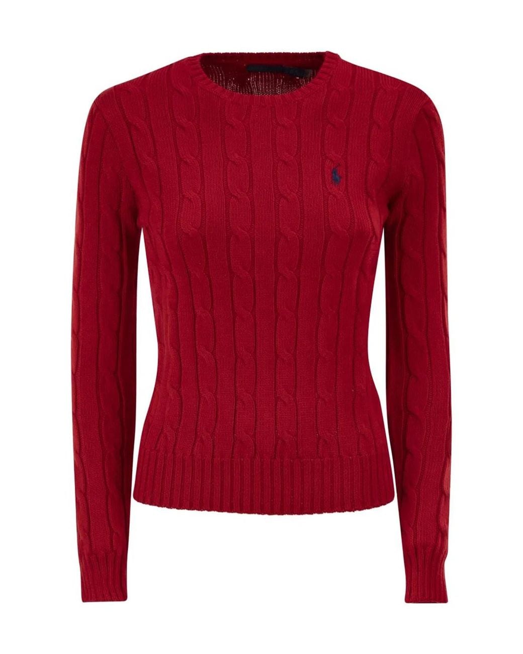 Polo Ralph Lauren Red Cotton Cable Knit Crew Neck Jumper